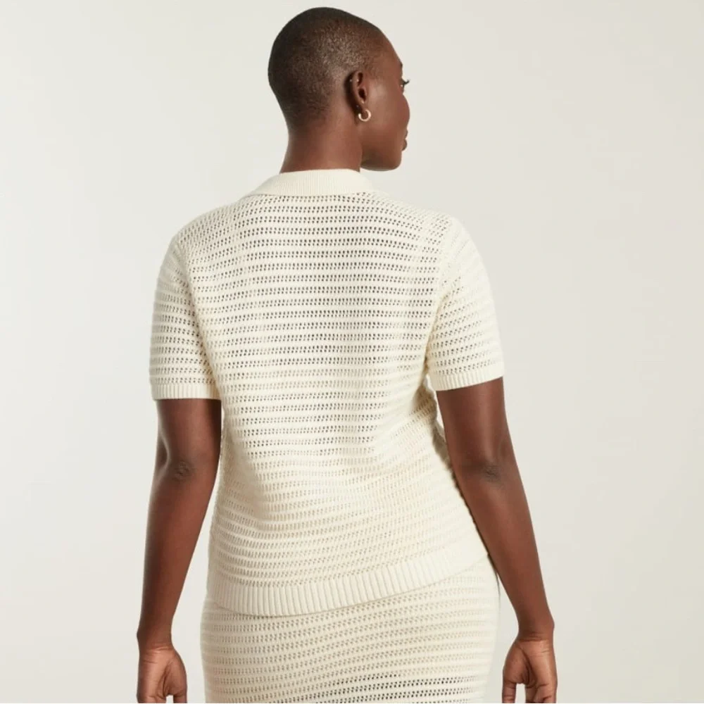 Everlane Crochet Knit Polo, M, EUC - Picture 3 of 8